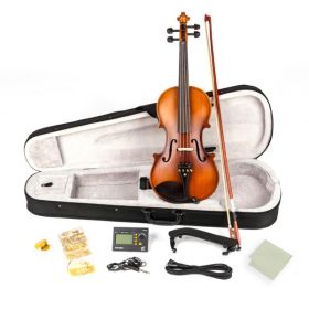 [Do Not Sell on Amazon]Glarry 4/4 Solid Wood EQ Violin Case Bow Violin Strings Shoulder Rest Electronic Tuner Connecting Wire Cloth Matte