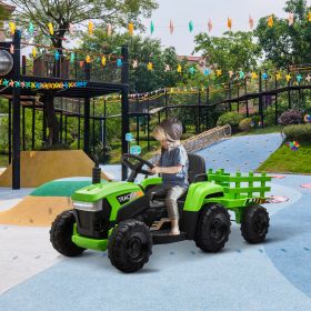 12V Kids Ride On Tractor with Trailer, Battery Powered Electric Car w/ Music, USB, Music, LED Lights, Vehicle Toy for 3 to 6 Ages, Light Green