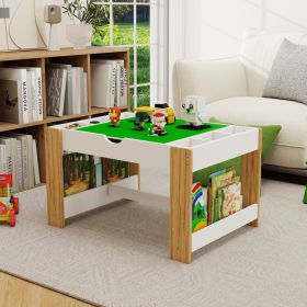 Kids 2 in 1 Play Table with 7 Storage Compartments,Compatible with LEGO Building Block,Modern Activity Learning Table Game Furniture-White
