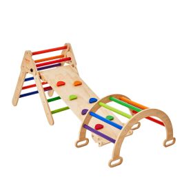 VEVOR Pikler Triangle Set, 5 in 1 Toddler Climbing Toys Indoor Playground, Ramp, and Arch, Montessori Climbing Set with Triangle