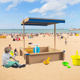 Children's Wooden Sandbox with Adjustable Canopy, Sandpit with Covers Kids Wood Playset Outdoor Backyard - Upgrade Retractable
