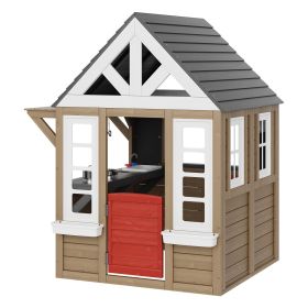VEVOR Outdoor Wooden Playhouse Kids Garden Games Cottage with Door Window Sink