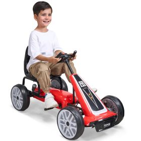VEVOR Go Kart 4 Wheel Pedal Ride On Toy for Kids Adjustable Seat Hand Brake Red