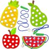 Wooden Lacing Toy,Educational Threading Activity Puzzles,Learning Fine Motor Skill Travel Toy,Wooden Fruit Threading Set for Toddlers Kids