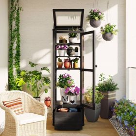 TOPMAX 62.4inch Height Wood Garden Greenhouse Balcony Portable Mini Cold Frame with Movable Storage Box and Adjustable Shelves for Outdoor Indoor Use