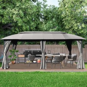 Gazebo 10x20FT, Outdoor Gazebo with Double Roofs, Privacy Curtains, Mosquito Nettings, Heavy Duty Metal Frame Party Tent Canopy for Patio, Backyard