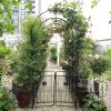 Metal Garden Arch with Gate and Plant Pot Garden Arbor Trellis Climbing Plants Support Rose Arch Black