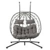 2 Persons Egg Chair with Stand Indoor Outdoor Swing Chair Patio Wicker Hanging Egg Chair Hanging Basket Chair with Stand for Bedroom Living Room Balco