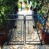 Metal Garden Arch with Gate and Plant Pot Garden Arbor Trellis Climbing Plants Support Rose Arch Black