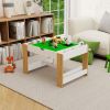 Kids 2 in 1 Play Table with 7 Storage Compartments,Compatible with LEGO Building Block,Modern Activity Learning Table Game Furniture-White