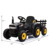 12V Kids Ride On Tractor with Trailer, Battery Powered Electric Car w/ Music, USB, Music, LED Lights, Vehicle Toy for 3 to 6 Ages, Black