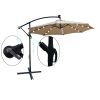 Tan 10 ft Outdoor Patio Umbrella Solar Powered LED Lighted Sun Shade Market Waterproof 8 Ribs Umbrella with Crank and Cross Base for Garden Deck Backy