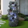 SunJet 40.5" Rock Water Fountain w/LED Lights - Outdoor 6-Tier Waterfall Fountain for Garden Decor