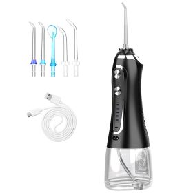 Portable Water Dental Flosser Cordless Rechargeable Dental Oral Irrigator IPX7 Waterproof Teeth Cleaner with 5 Modes 5 Nozzles 10.14oz Detachable Wate (option: Black)