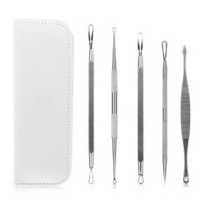 5 Pcs Blackhead Remover Kit Pimple Comedone Extractor Tool Set Stainless Steel Facial Acne Blemish Whitehead Popping Zit Removing for Nose Face Skin C (option: White)