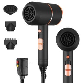 1800W Hair Dryer Portable Compact Hair Blow Dryer with Cool/Warm/Hot Wind with Diffuser Concentrator/Comb Nozzle ALCI Plug Overheat Protection for Wom (option: Black)