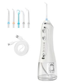 Portable Water Dental Flosser Cordless Rechargeable Dental Oral Irrigator IPX7 Waterproof Teeth Cleaner with 5 Modes 5 Nozzles 10.14oz Detachable Wate (option: White)