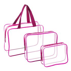 3Pcs Clear Travel Bags Waterproof Cosmetic Makeup Lotion Toiletry Wash Handbags Transparent Holder Pouch Kits For Swimming Travel Hotel (option: Pink)
