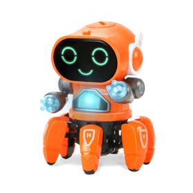 Kids Electric Robot Toy; Cute 6-Claws LED Light Musical Dancing Robot; Educational Interactive Toys; Children's Toy; Gift For Boys (Color: Orange)