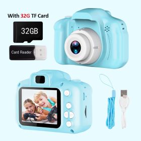 Mini Cartoon Kids Photo Camera 2 Inch HD Screen Children Digital Camera Video Recorder Camcorder Toys For Child Birthday Gift (Ships From: China, Color: Blue with 32G Card)