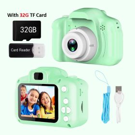 Mini Cartoon Kids Photo Camera 2 Inch HD Screen Children Digital Camera Video Recorder Camcorder Toys For Child Birthday Gift (Ships From: China, Color: Green with 32G Card)