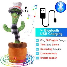 Bluetooth Dancing Cactus Repeat What You Said Usb Charging Voice Record Toy Speaker Talking Plushie Stuffed Toys for Kids Gift (Ships From: China, Color: Bluetooth Sunglasses)