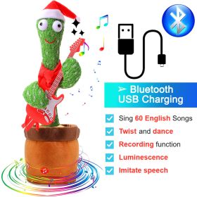 Bluetooth Dancing Cactus Repeat What You Said Usb Charging Voice Record Toy Speaker Talking Plushie Stuffed Toys for Kids Gift (Ships From: China, Color: Bluetooth Guitar)