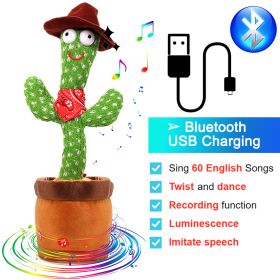 Bluetooth Dancing Cactus Repeat What You Said Usb Charging Voice Record Toy Speaker Talking Plushie Stuffed Toys for Kids Gift (Ships From: China, Color: Bluetooth Cowboy)