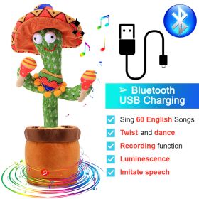 Bluetooth Dancing Cactus Repeat What You Said Usb Charging Voice Record Toy Speaker Talking Plushie Stuffed Toys for Kids Gift (Ships From: China, Color: Bluetooth Hat)