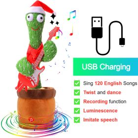 Bluetooth Dancing Cactus Repeat What You Said Usb Charging Voice Record Toy Speaker Talking Plushie Stuffed Toys for Kids Gift (Ships From: China, Color: Charge Guitar)