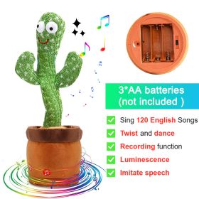 Bluetooth Dancing Cactus Repeat What You Said Usb Charging Voice Record Toy Speaker Talking Plushie Stuffed Toys for Kids Gift (Ships From: China, Color: Battery Cactus)