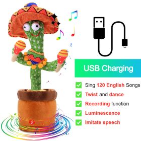 Bluetooth Dancing Cactus Repeat What You Said Usb Charging Voice Record Toy Speaker Talking Plushie Stuffed Toys for Kids Gift (Ships From: China, Color: Charge Hat)