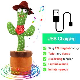 Bluetooth Dancing Cactus Repeat What You Said Usb Charging Voice Record Toy Speaker Talking Plushie Stuffed Toys for Kids Gift (Ships From: China, Color: Charge Cowboy)