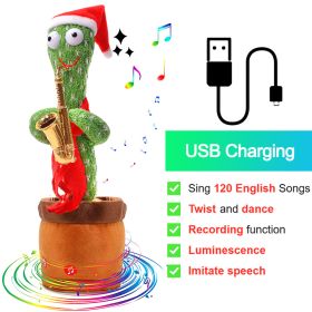 Bluetooth Dancing Cactus Repeat What You Said Usb Charging Voice Record Toy Speaker Talking Plushie Stuffed Toys for Kids Gift (Ships From: China, Color: Charge Saxophone)