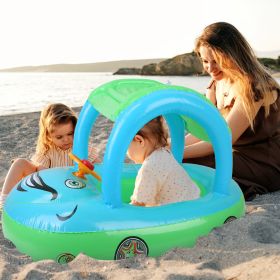 Baby Inflatable Pool Float Car Shaped Toddler Swimming Float Boat Pool Toy Infant Swim Ring Pool with Sun Protection Canopy for 1-3 Year-Old Kids Infa (Color: LightBlue)