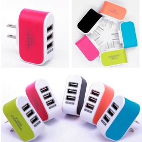 Triple Charger 3 USB Port Wall Adapter (Color: PINK - RED)