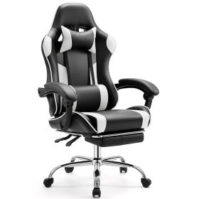 Video Game Desk Chair - Ergonomic Computer with Footrest and Comfy Lumbar Support, PU Leather Recliner with Headrest, Fixed Up Armrest (Color: as Pic)