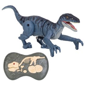 Remote Control Dinosaur Toys Jurassic Realistic RC Dinosaur Rechargeable T-Rex Walking Robot with 3D Eye Roaring Sounds Red Light Remote Control for 3 (Color: Blue)