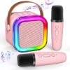 Bluetooth Karaoke Machine for Kids Adults, Portable Mini Karaoke Speaker with 2 Wireless Mic, LED Light Music Toys for Christmas Gift