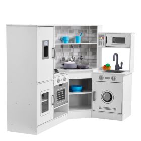 Christmas Gift! VEVOR Kitchen Playset Kids Pretend Cooking Play Toy 24 Piece Accessories White (Product Type: Corner Style, Color: White)