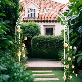 Metal Garden Arch Assemble Freely with 8 Styles Garden Arbor Trellis Climbing Plants Support Rose Arch (Color: CREAM WHITE)