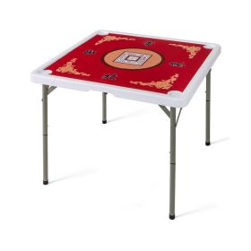 Folding Mahjong Table with Cup Holders for Game Room (Type: Game Table, Color: Red)