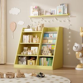 Wooden Toy Storage Organizer Cabinet Kids Bookshelf Children Bookcase Toddler Baby Sling Book Rack Adjustable Shelf for Playroom Bedroom Nursery Hallw (Material: MDF, Color: Yellow)