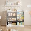 Wooden Toy Storage Organizer Cabinet Kids Bookshelf Children Bookcase Toddler Baby Sling Book Rack Adjustable Shelf for Playroom Bedroom Nursery Hallw