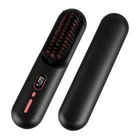 Cordless Negative Ion Hair Straightener Brush Rechargeable Mini Styling Comb with 12 Heating Levels Anti-scald 30S Preheating 30Mins Auto Sleep LCD Di (option: Black)
